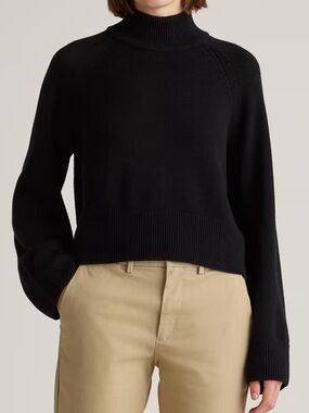 Quince Australian Merino Wool Cropped Mock Neck Sweater Black - Size Medium